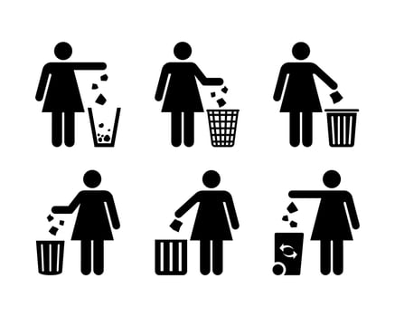 Trash Icon. Keep clean icon. Use trash bin sign . Waste Bin icon. Silhouette of Keeping Clean. Throw away rubbish in the trash can. vector