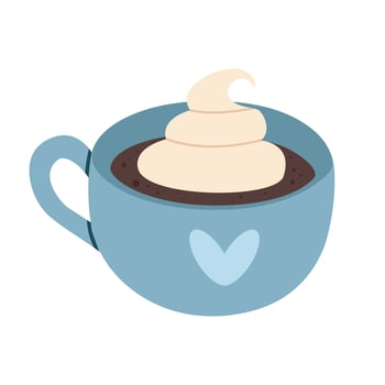 Cup with a heart. Hot drink with whipped cream. Hand-drawn drawing. vector