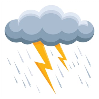 Rainy cloud with lightning flat icon, bad weather symbol perfect for storm alerts, forecast elements and meteorology illustrations vector