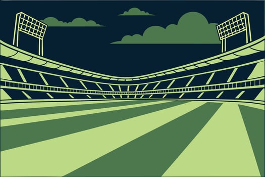 Sports stadium with floodlights and green field arena vector