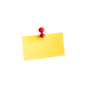 A yellow sticky note with a red push pin on it png