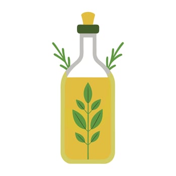 A bottle of olive oil with a leaf on top vector