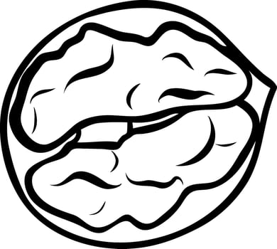 simple half walnut icon, black and white hand-drawn icon, doodle and sketch style vector