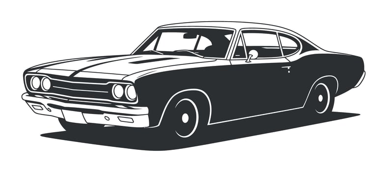 Sleek Silhouette of a Classic American Muscle Car Illustration on Transparent Backdrop, Showcasing Automotive Design and Power in a Timeless Style vector