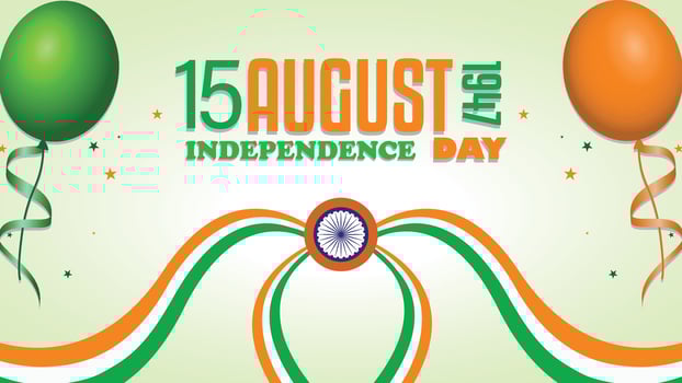 15 August 1947 India Independence Day with Tricolor Ribbons, Balloons, Stars vector