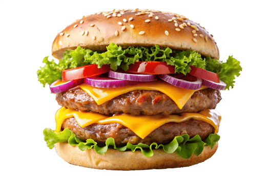 Delicious Double Cheeseburger with Fresh Toppings Isolated on Transparent Background juicy double png