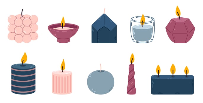 Colorful candles in various shapes and sizes vector