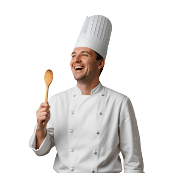 A man in a chef hat holding a wooden spoon png