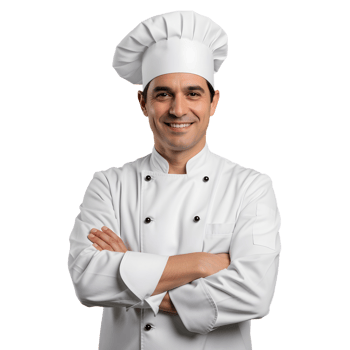 A man in a chef's uniform is smiling png