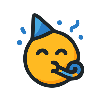 Joyful Yellow Emoji Cartoon Character Celebrates Birthday Party Wearing Party Hat Blowing Party Horn Festive Cheerful Illustration png