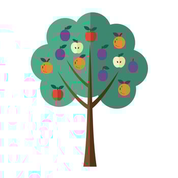 Colorful Fruit Tree Flat Illustration. vector