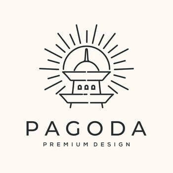 authentic religion pagoda line art logo minimalist illustration design, pagoda asian region logo design vector