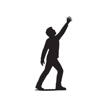 silhouette of a man reaching upward with one hand extended, hopeful pose on white background vector