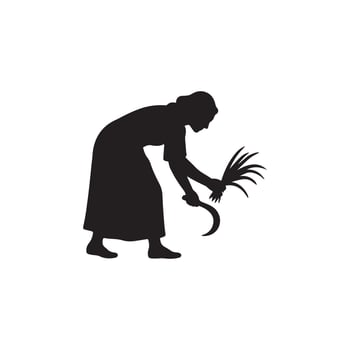 Woman harvesting crops silhouette traditional farming with sickle vector