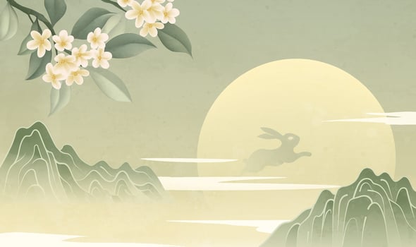 Rabbit and flowers in a tranquil landscape vector