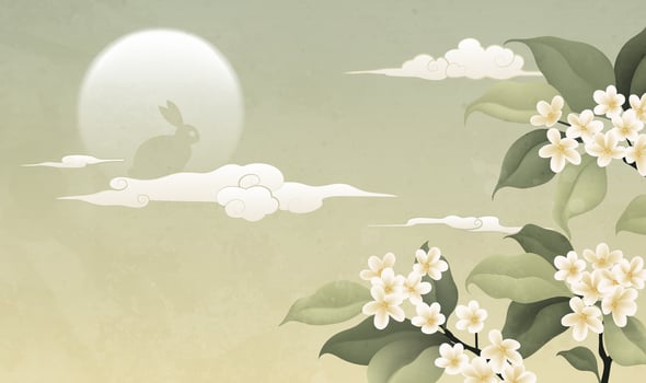 Rabbit in clouds with flowers vector