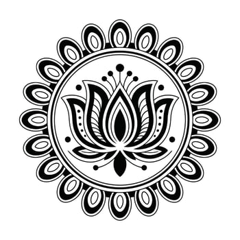 Intricate black and white lotus flower mandala design vector