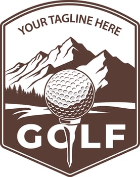 Mountain Golf Logo Vintage Outdoor Golf Badge with Ball and Tee vector