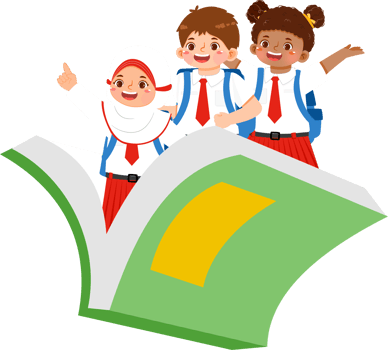 Schoolchildren riding flying Book png