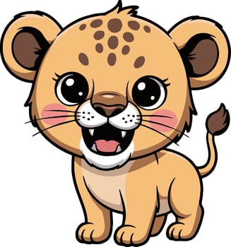 A cartoon drawing of a cute lion cub with spots on its head and a happy expression on its face vector
