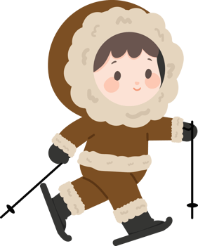 A cartoon boy in a brown fur coat and skis png
