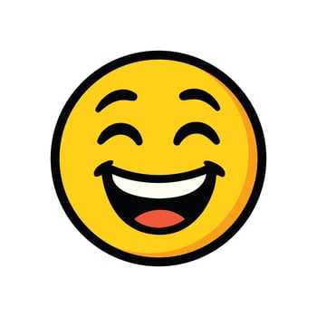 A cartoon icon of a smiling yellow emoji face with wide open eyes and a broad grin, representing happiness and joy. vector