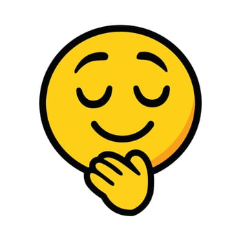 A cartoon icon of a yellow emoji face with closed eyes and a hand covering its mouth, suggesting shyness or blushing. vector