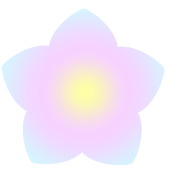 Five petals flower colored in blue, pink, and yellow gradation. Soft color png