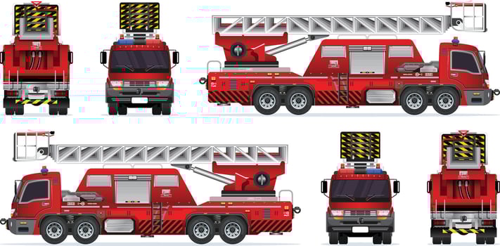 Modern fire truck with ladder and lights vector