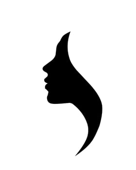 A black silhouette of a womans face in profile, designed in a minimalist and elegant style, symbolizing beauty, femininity, and sophistication. vector