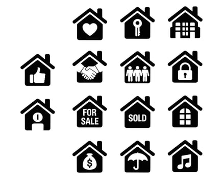 Real Estate Icons with House Silhouettes home symbols vector