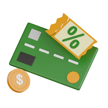 Credit card with discount coupon and coin 3d icon representing shopping and retail savings in modern style png