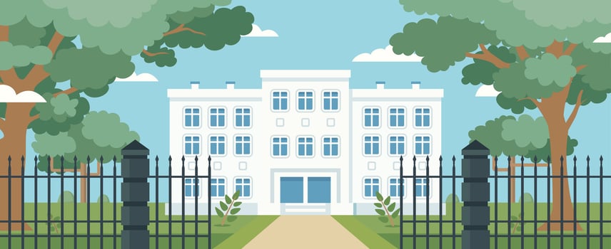 White building with green surroundings vector
