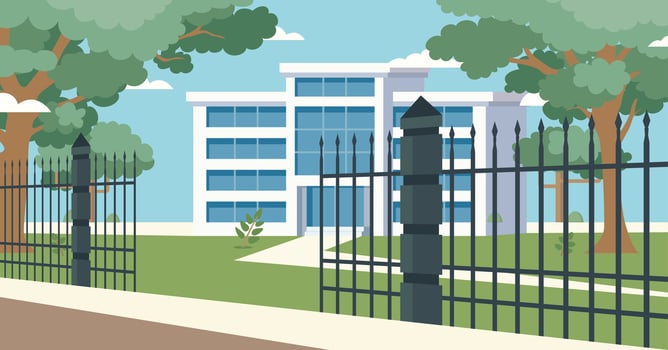 Modern building with trees and fence vector