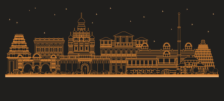 Outline Pune India City Skyline with orange Buildings. Illustration. Business Travel and Tourism Concept with Historic Architecture. Pune Cityscape with Landmarks. vector