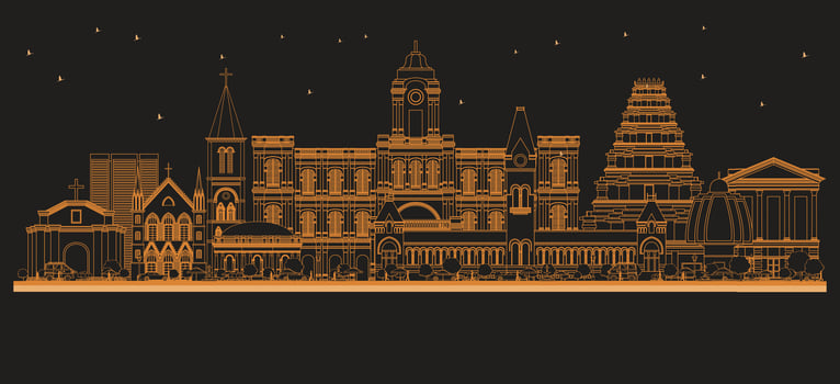 Outline Chennai India City Skyline with orange Buildings. Illustration. Business Travel and Tourism Concept with Historic Architecture. Chennai Cityscape with Landmarks. vector