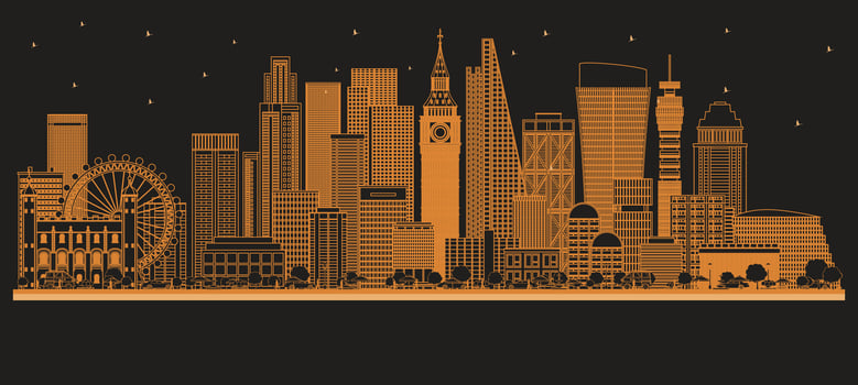 Outline London England City Skyline with orange Buildings. Illustration. Business Travel and Tourism Concept with Modern Architecture. London Cityscape with Landmarks. vector