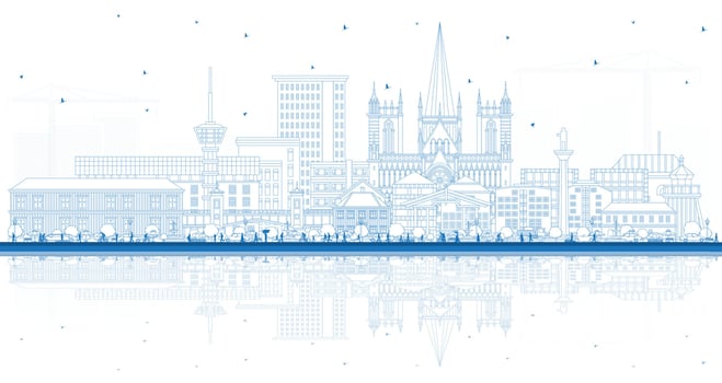 Outline Trondheim Norway City Skyline with Blue Buildings and reflections. Illustration. Trondheim Cityscape with Landmarks. Business Travel and Tourism Concept with Historic Architecture. vector