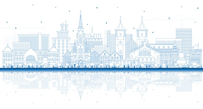 Stylized city skyline with reflection vector