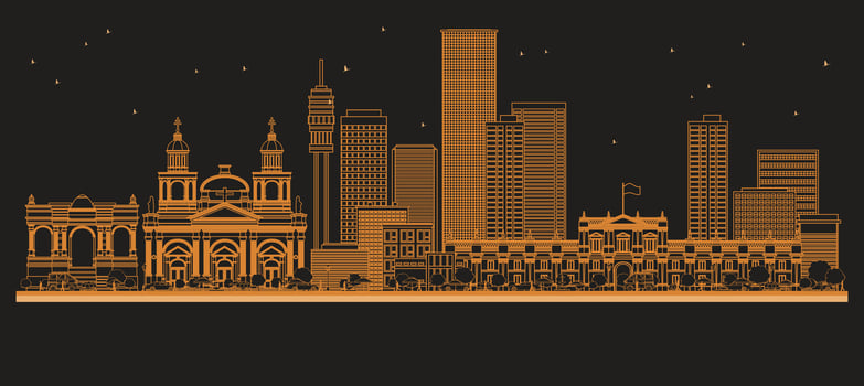 Outline Santiago Chile City Skyline with orange Buildings. Illustration. Business Travel and Tourism Concept with Historic Architecture. Santiago Cityscape with Landmarks. vector