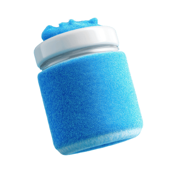 Plush 3D blue pill bottle with cap isolated on transparent background png