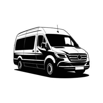 Black and White Commercial Van Perspective View Illustration vector