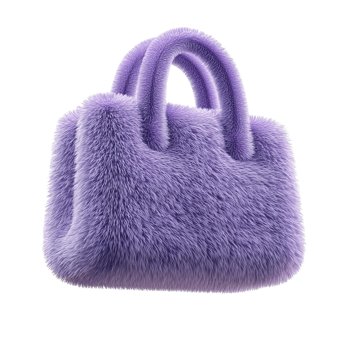 Plush 3D purple handbag isolated on transparent background png