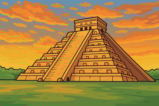 Pyramid at sunset under vibrant skies vector