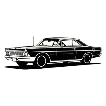 Black and White Classic American Sedan Car Side View Illustration vector