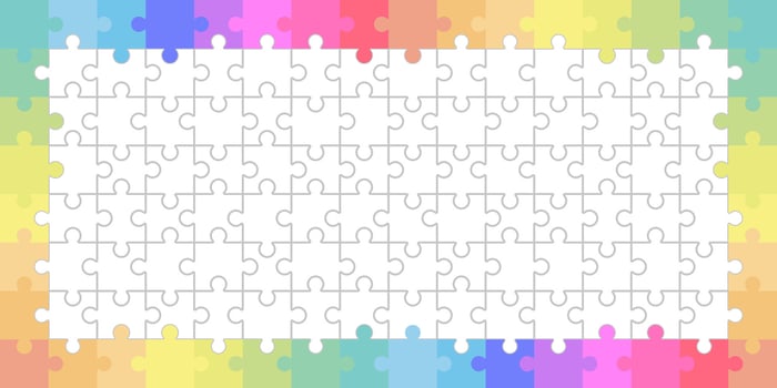 a colorful puzzle piece background with a white border vector