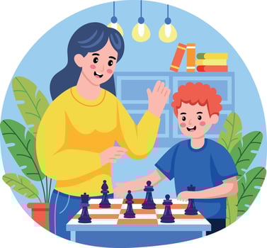 A flat style illustration depicting children playing chess vector