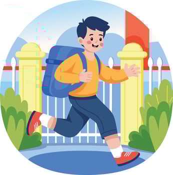 A flat style illustration showing running student vector