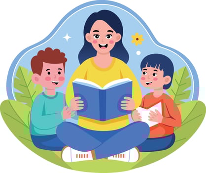 A flat style illustration depicting kids reading poems vector
