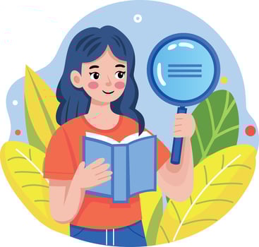 A flat style illustration showing a student searching vector